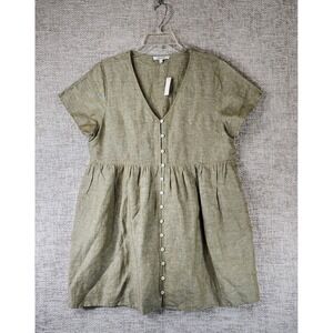 Madewell Linen Blend Alexandra Button Front Dress Womens PL Petite Green NWT